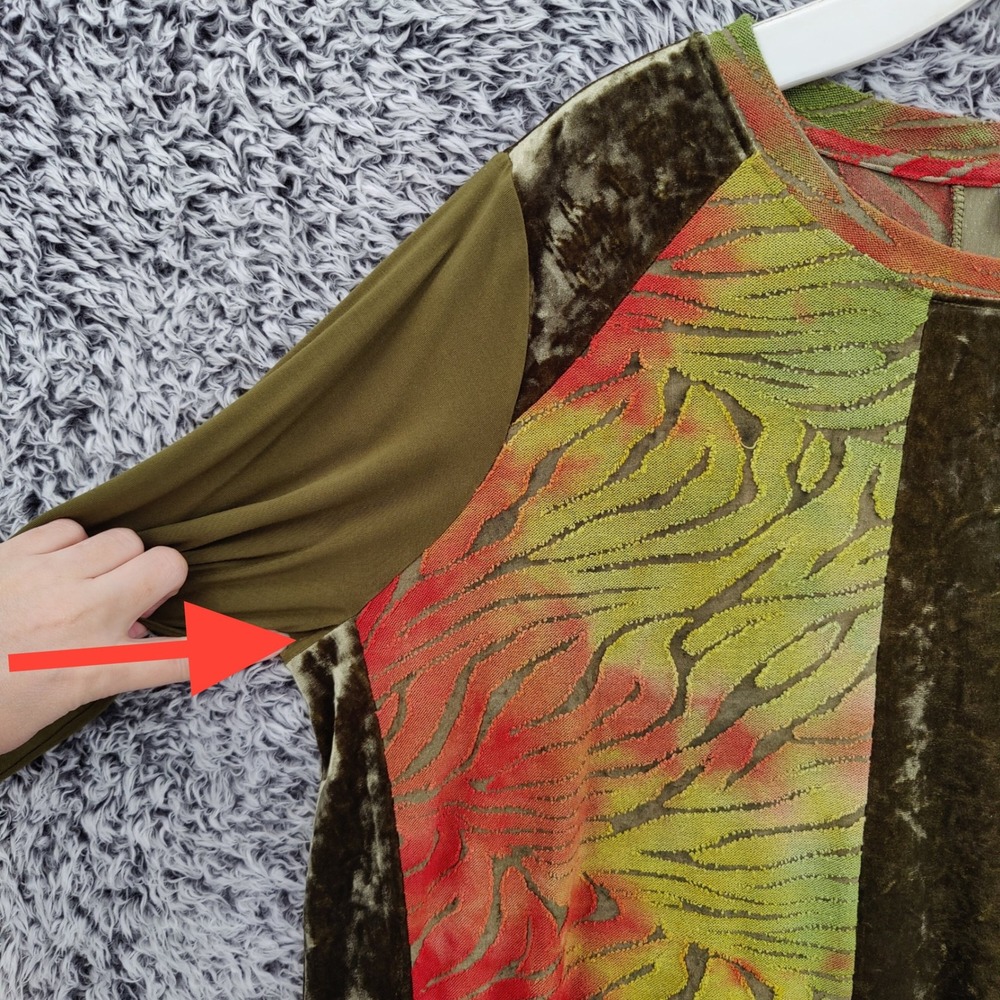 LOGO Women Whimsigoth Burnout Velvet Festival Vamp Tunic 1X Green Red Abstract - Picture 9 of 16